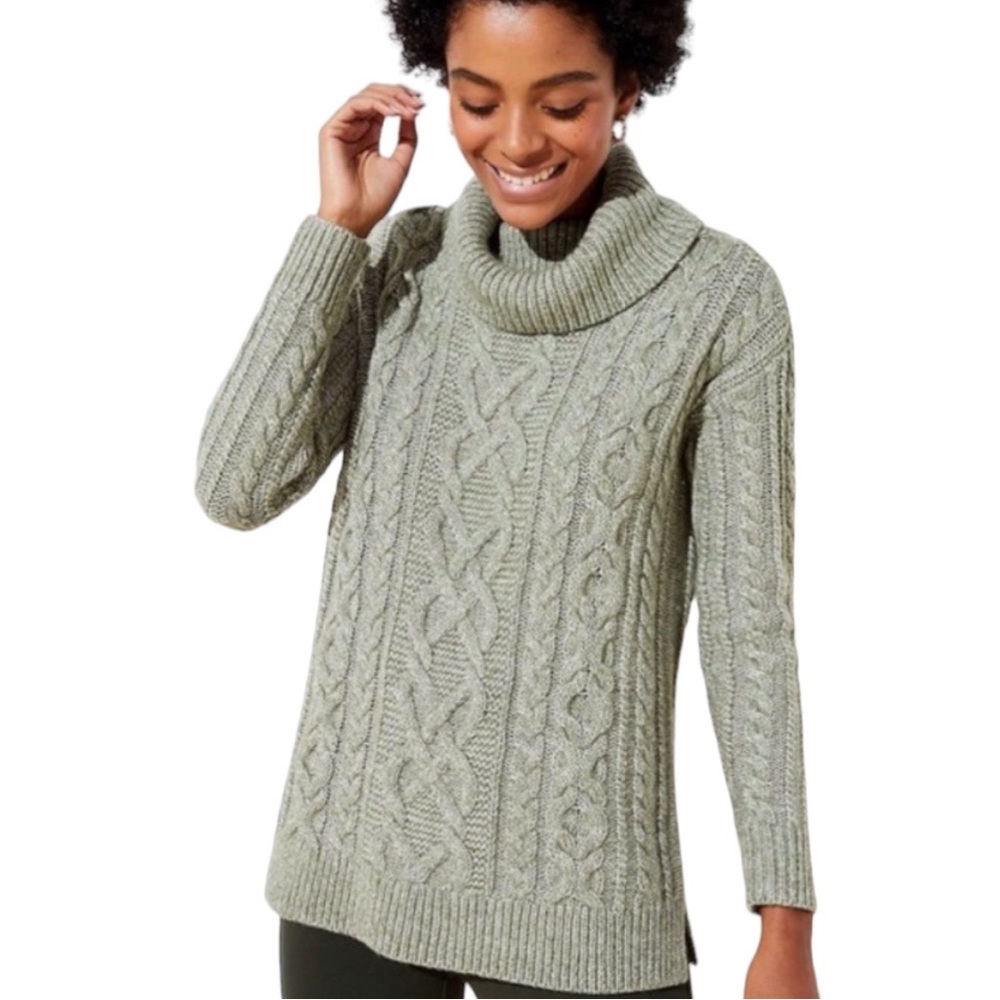 Loft Gray Cable Knit Sweater Turtleneck Size XS